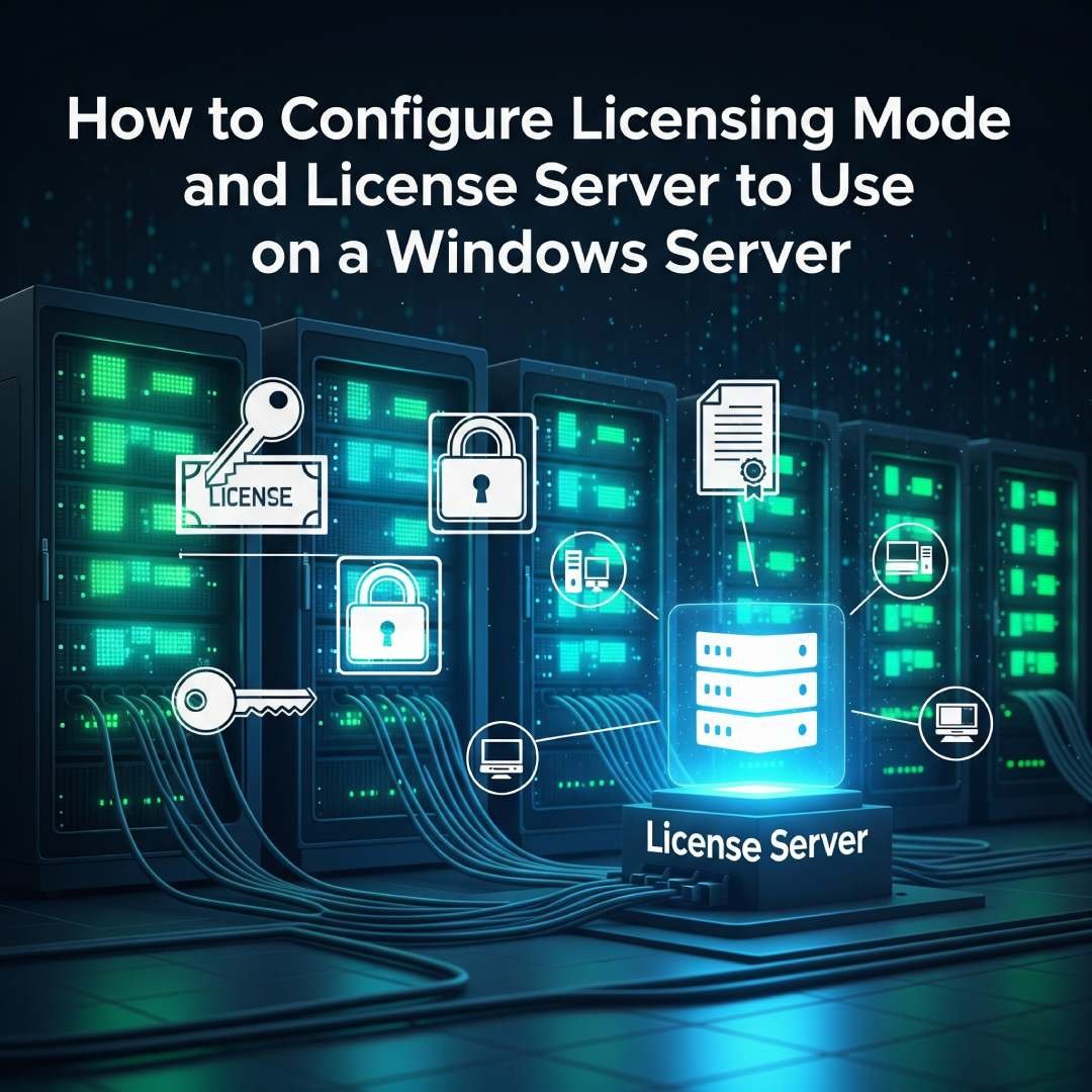 how to configure Licensing Mode and License Server on a Windows Server, illustrating RDS CAL setup steps